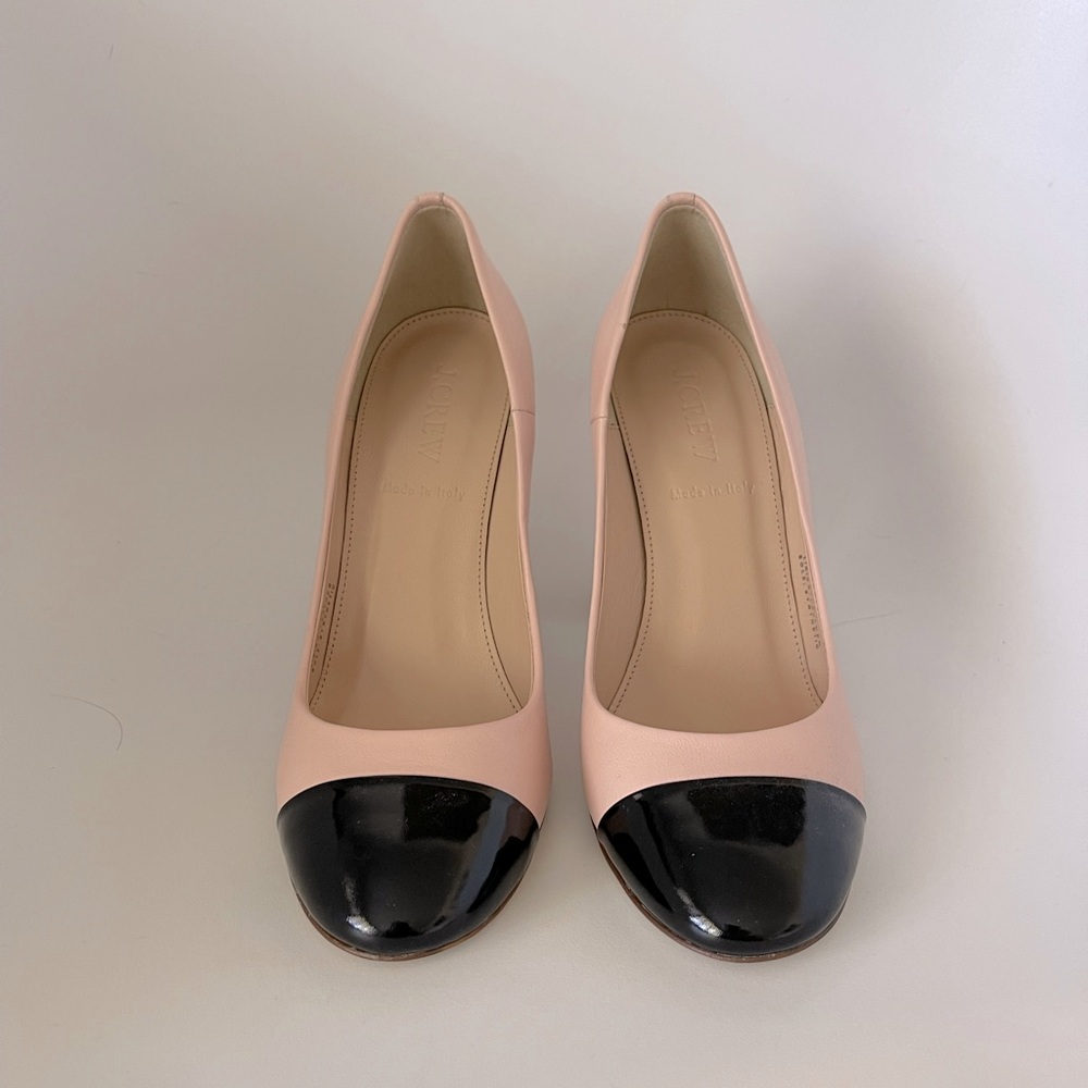 J. Crew Lena Blush Leather Pumps Black Cap Toe Made in Italy NWOT 6.5